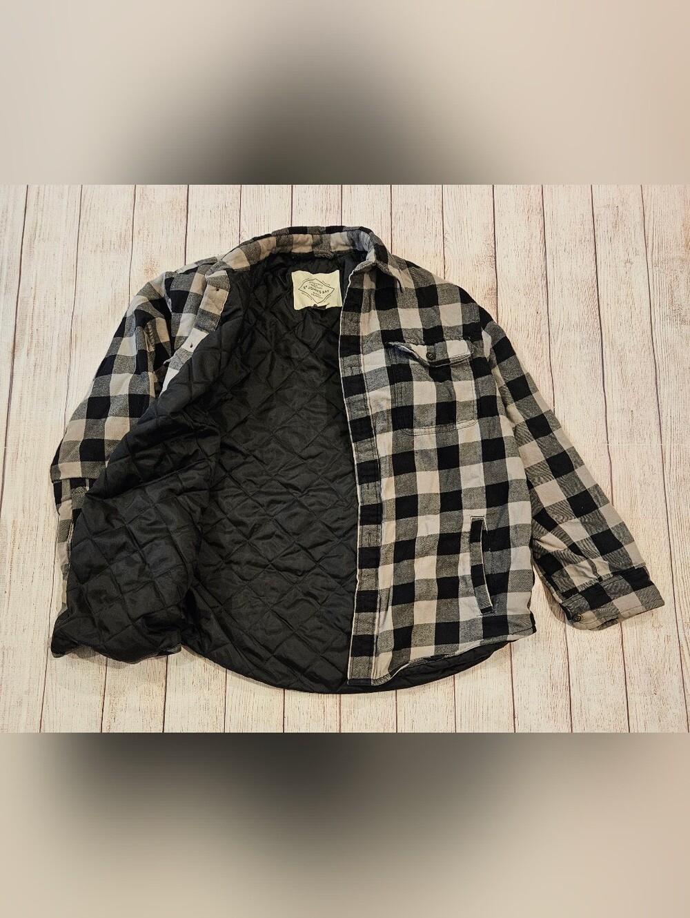 St. John's Bay Black Quilted Jacket with Plaid Lining - Picture 2 of 4